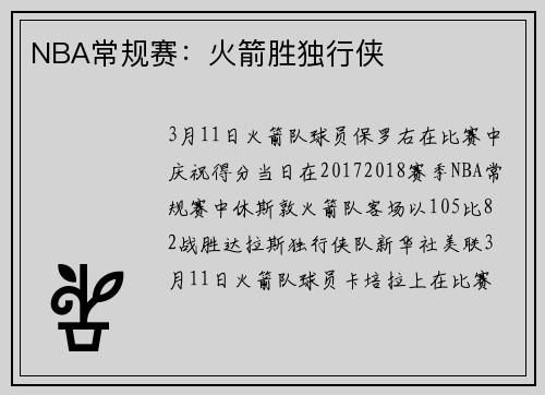 NBA常规赛：火箭胜独行侠